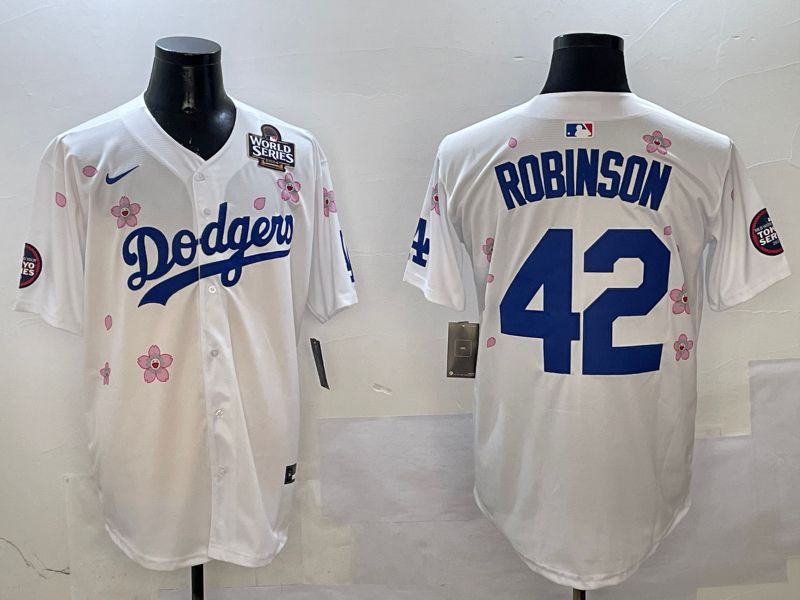 Men Los Angeles Dodgers #42 Robinson White Sakura Edition 2025 Nike MLB Jersey style 3